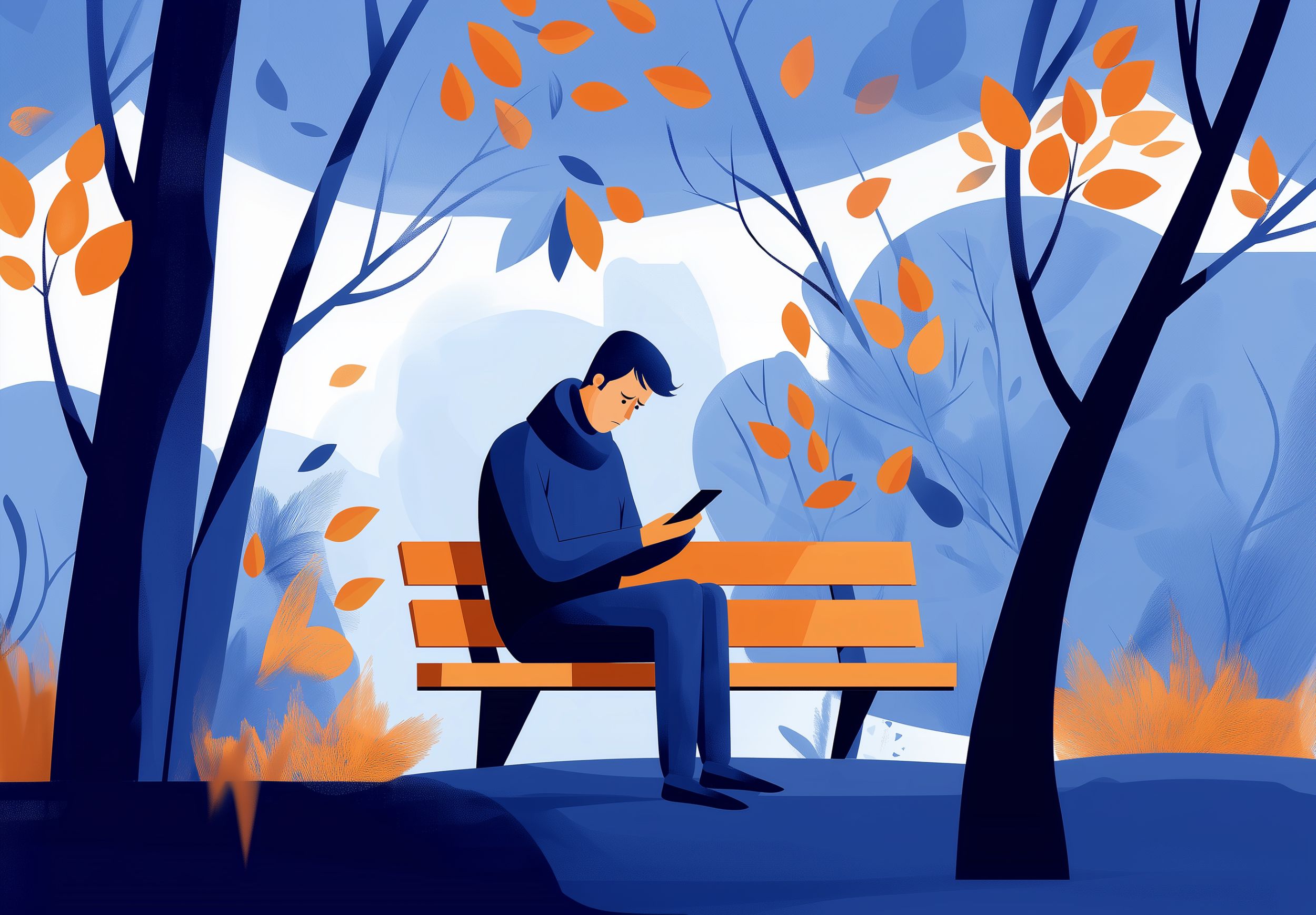 Depressed individual on park bench